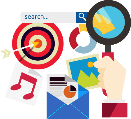 Google Search Page with Magnifying Glass A hand holding a magnifying glass over a Google search results page, symbolizing online search and SEO focus